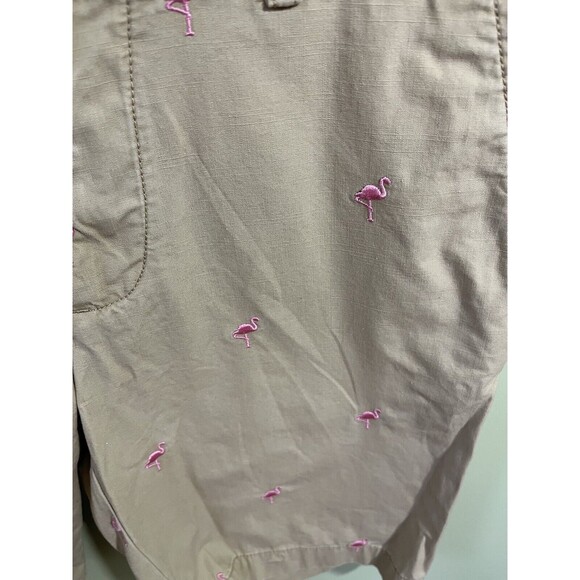 Tommy Hilfiger Women's Bermuda Shorts Tan Pink Embroidered Flamingos Size 29 - Picture 3 of 5